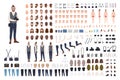 Photographer constructor set or DIY kit. Collection of male cartoon character body parts, facial expressions, clothes