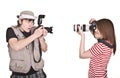 Photographer couple with digital camera. Royalty Free Stock Photo