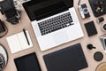 Photographer Desk. Photographer workplace. Photographer scrapbook. Tradional Photography. View from above Royalty Free Stock Photo