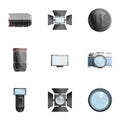 Photographer equipment icon set, cartoon style Royalty Free Stock Photo