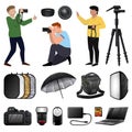 Photographer equipment icons set cartoon vector. Professional photo Royalty Free Stock Photo