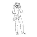 Photographer Girl Make Photo With Camera Vector