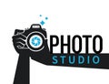 Photographer hands with camera flat illustration for icon or logo template