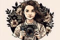 Photographer hobby cartoon girl art illustration generative ai Royalty Free Stock Photo