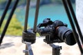 Camera Gimbal Stabilizer on top of the mountain. Royalty Free Stock Photo