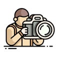 Photographer icon. Vector illustration of a photographer holding a big dslr or mirrorless camera.