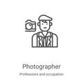 photographer icon vector from professions and occupation collection. Thin line photographer outline icon vector illustration.