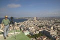 Photographer Joe Sohm with panoramic camera taking picture of Havana, Cuba Royalty Free Stock Photo