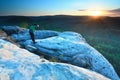 Photographer looks into the landscape and listen the silence Royalty Free Stock Photo