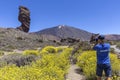 Photographer near the Teide volcano in Tenerife. The volcano El Teide in Tenerife, Spain Royalty Free Stock Photo