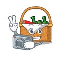 Photographer picnic basket mascot cartoon