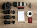 Photographer preparation idea with accessories for travelphotog