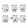 Photographer profession emoticon with alarm clock cartoon character