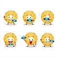 Photographer profession emoticon with banana cream donut cartoon character