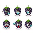 Photographer profession emoticon with black strawberry cartoon character