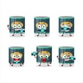 Photographer profession emoticon with can of sardines cartoon character