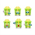 Photographer profession emoticon with green christmas gift cartoon character