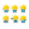 Photographer profession emoticon with lamp ideas cartoon character Royalty Free Stock Photo