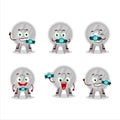 Photographer profession emoticon with silver medals ribbon cartoon character