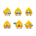 Photographer profession emoticon with yellow dried leaves cartoon character