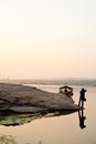 Photographer silhouette sunset at rock holes Stone View Sam Pan Royalty Free Stock Photo