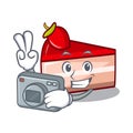 Photographer strawberry cake mascot cartoon