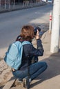 Photographer in the street photo process of shooting Royalty Free Stock Photo
