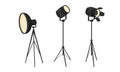 Photographer Studio Lighting Equipment with Spotlight and Lamp Vector Set Royalty Free Stock Photo
