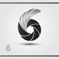 Photographer Studio Logo Design. Vector logo template. Black lamella with silver wing. Camera focus. Watermark