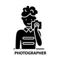 photographer symbol icon, black vector sign with editable strokes, concept illustration