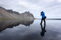 Photographer take photo near famous Stokksnes mountains