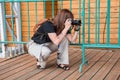 Photographer takes pictures. Open-air theater called the Green Theater Royalty Free Stock Photo