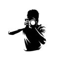 Photographer takes pictures, vector logo. Front View. Man with digital camera