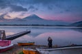 Photographer taking photo by camara on tripod of Fuji san