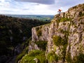 Photographer taking shots of Cheddar Gorge in England