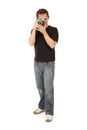 Photographer with toy camera Royalty Free Stock Photo