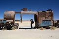 Photographer at the train cemetery. Uyuni. PotosÃÂ­ Department. Bolivia