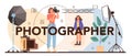 Photographer typographic header. Professional photographer with camera