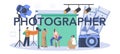 Photographer typographic header. Professional photographer with camera