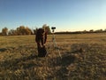 Photographer using tripod and make landscape photography f Royalty Free Stock Photo