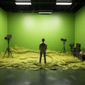 Photographer Videographer at Work in Front of a Greenscreen Studio