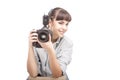 Photographer Woman Holding DSLR Camera