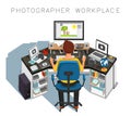 Photographer workplace. Photographer at work. Vector