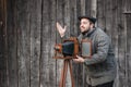 Photographer works with large format camera. Concept - photography of the 1930s-1950s