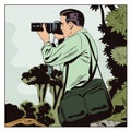 Photographer works. People in comics style