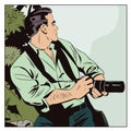 Photographer works. People in comics style