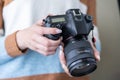 Photographers stand ready to work and In the photographer's hand there is a camera Royalty Free Stock Photo