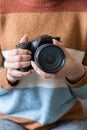 Photographers stand ready to work and In the photographer's hand there is a camera Royalty Free Stock Photo