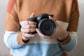 Photographers stand ready to work and In the photographer's hand there is a camera Royalty Free Stock Photo