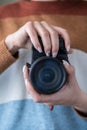 Photographers stand ready to work and In the photographer's hand there is a camera Royalty Free Stock Photo